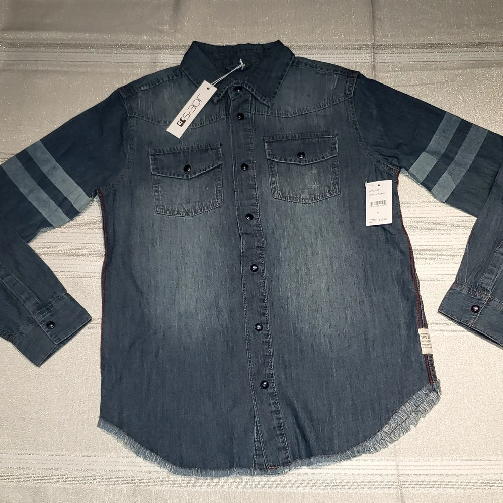 JOE'S Long Sleeve Distressed Denim Snap Button Up Shirt NEW Big Kids M (10/12)